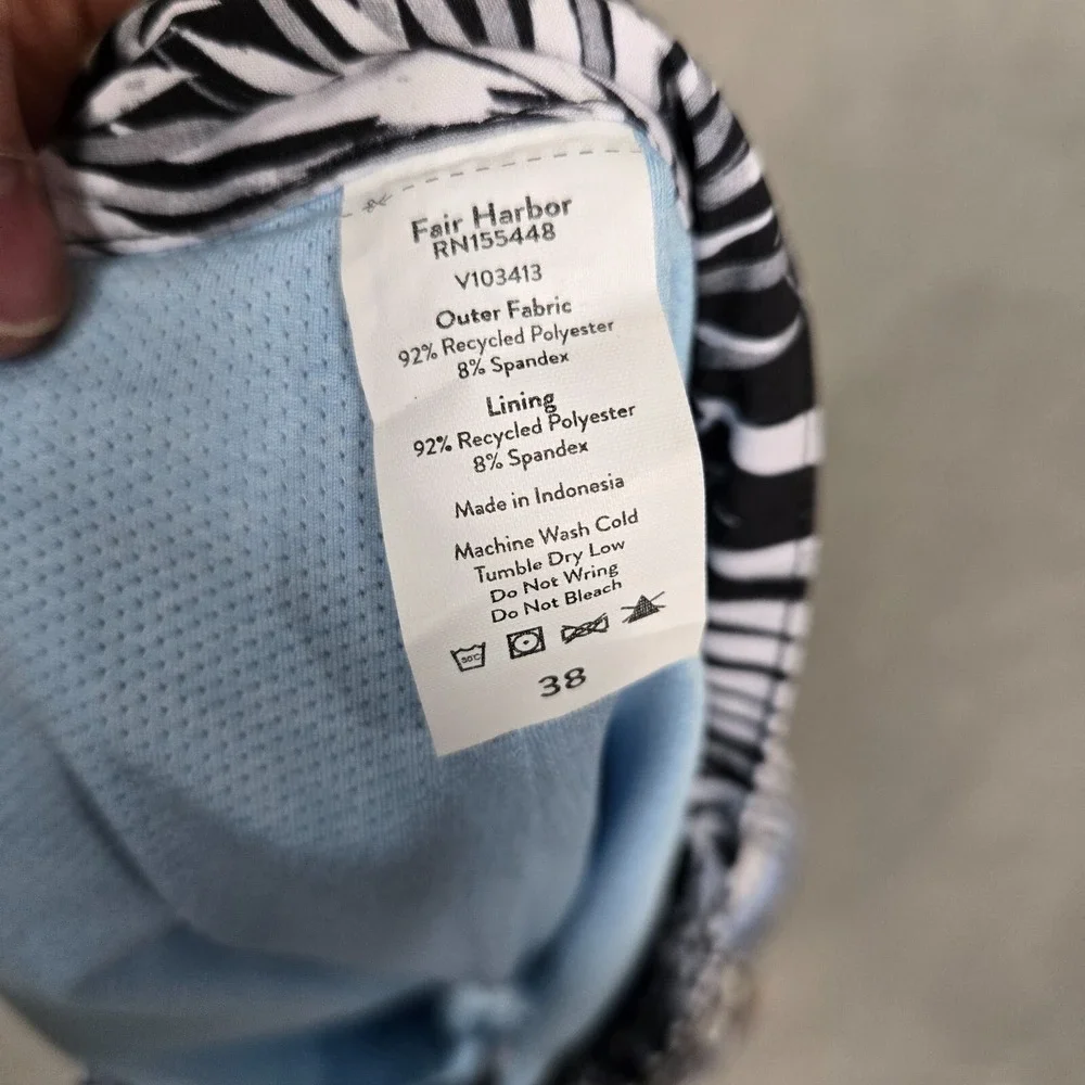Fair Harbor‎ Swim Trunks Mens 38 Lined black white palm stretch the sextant NEW